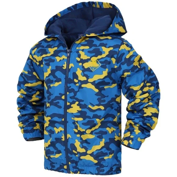 Cub Scout BSA Scouting Blue Gold Camo Hooded Windbreaker Jacket Coat Youth Sz L - Picture 3 of 14